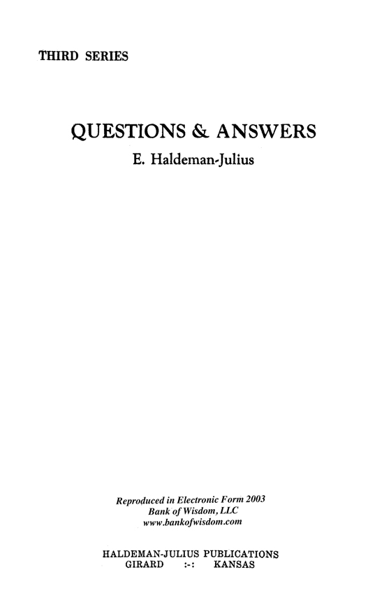 (image for) Questions And Answers, Vol. 3. - Click Image to Close
